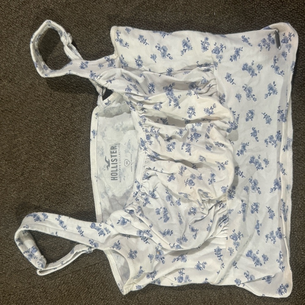 Hollister Cream and Blue Floral Top